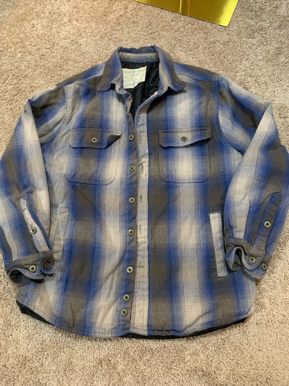Men's Blue Plaid Quilted Flannel JAcket